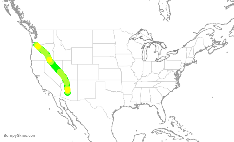 Turbulence forecast map for SWA3208, PDX to PHX