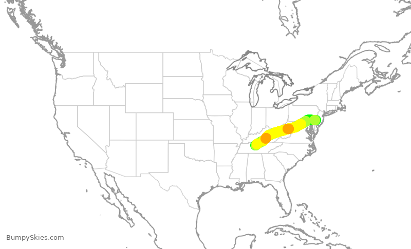 Turbulence forecast map for SWA3216, PHL to BNA