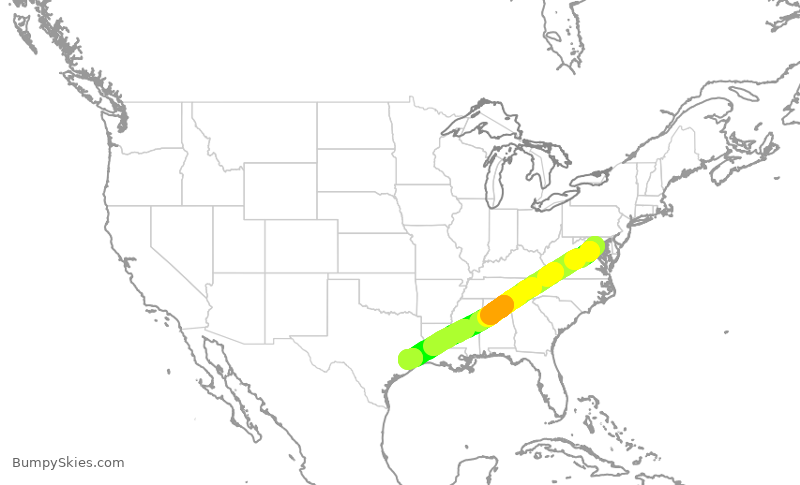 Turbulence forecast map for SWA3220, DCA to HOU