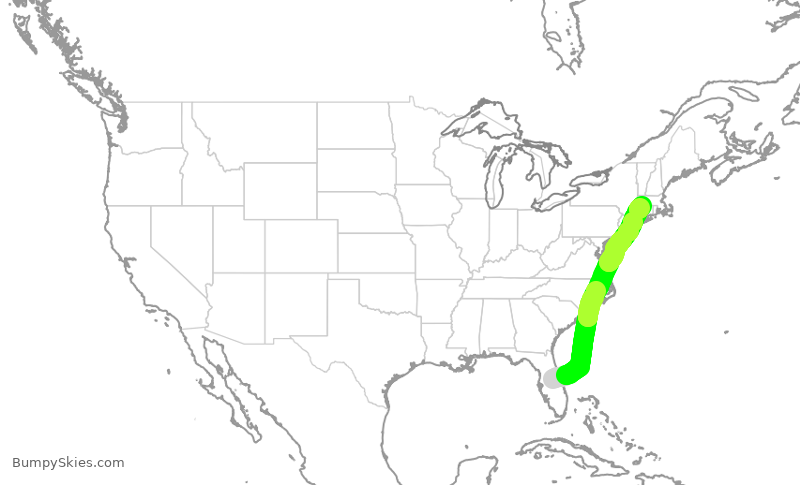 Turbulence forecast map for SWA3223, MCO to BDL