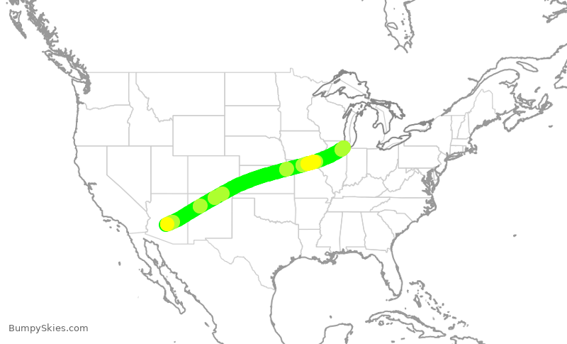 Turbulence forecast map for SWA3224, PHX to MDW