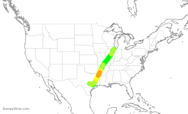 Turbulence forecast map for SWA3225, MDW to AUS