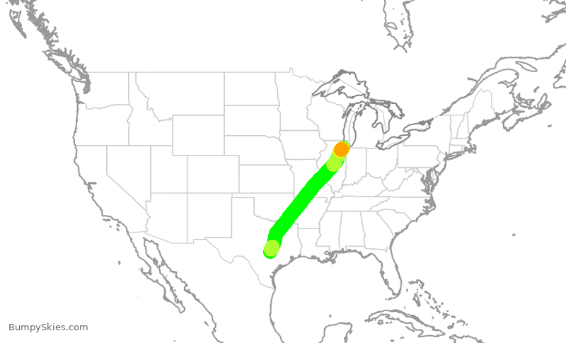 Turbulence forecast map for SWA3228, MDW to AUS