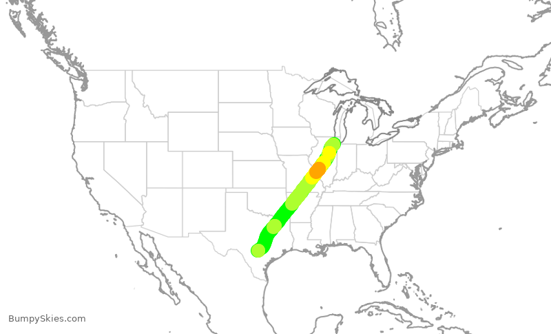 Turbulence forecast map for SWA3229, MDW to SAT