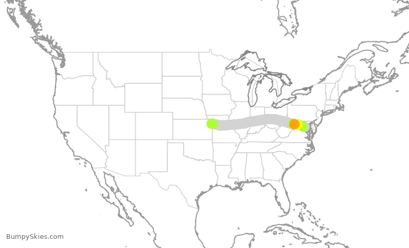 Turbulence forecast map for SWA3231, MCI to DCA