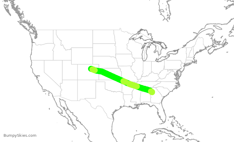 Turbulence forecast map for SWA3237, DEN to ATL