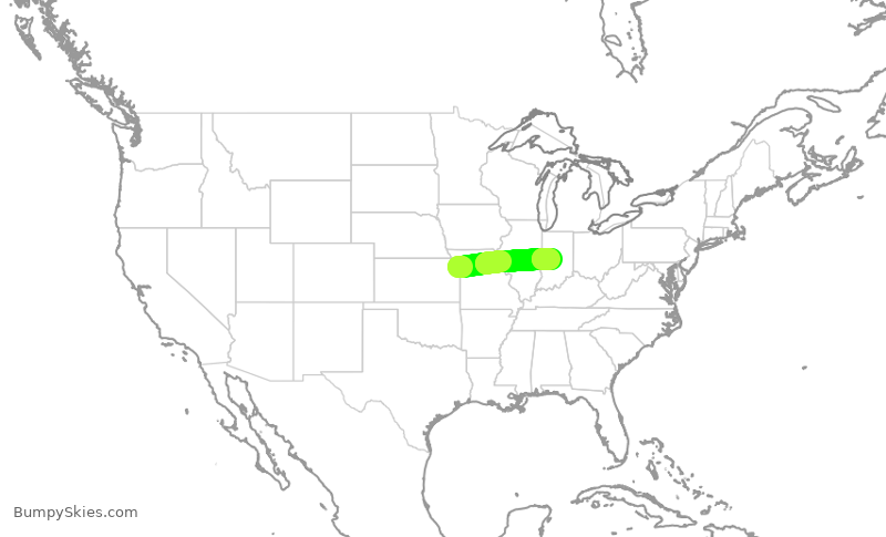 Turbulence forecast map for SWA3237, MCI to IND