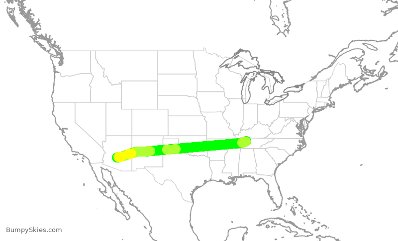 Turbulence forecast map for SWA3237, PHX to BNA