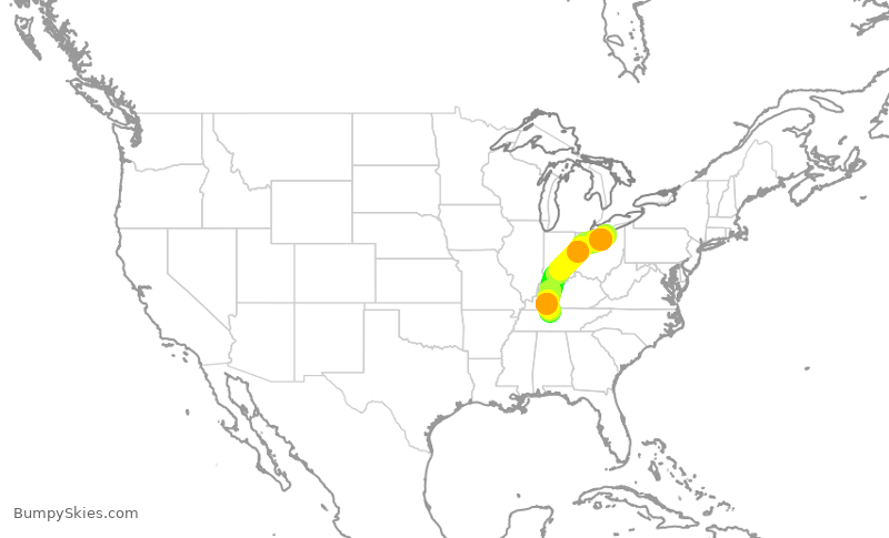 Turbulence forecast map for SWA3238, CLE to BNA