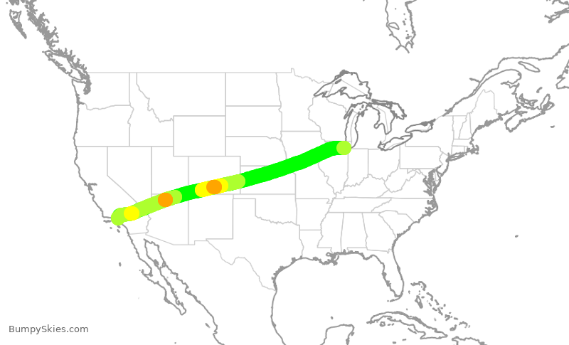 Turbulence forecast map for SWA3242, MDW to BUR