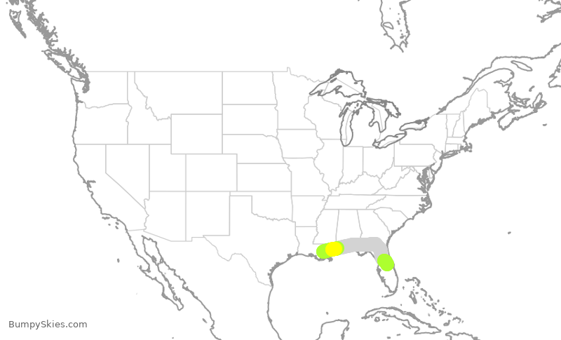 Turbulence forecast map for SWA3242, MSY to MCO