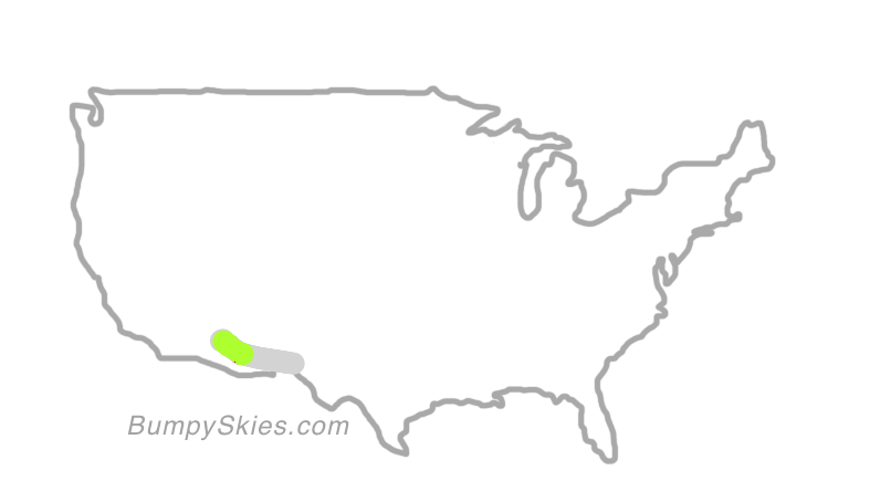 Map of continental US with illustrated flight path and turbulence forecast (described in text below)
