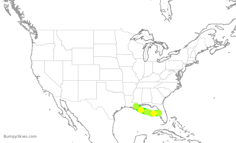 Turbulence forecast map for SWA3249, MSY to TPA