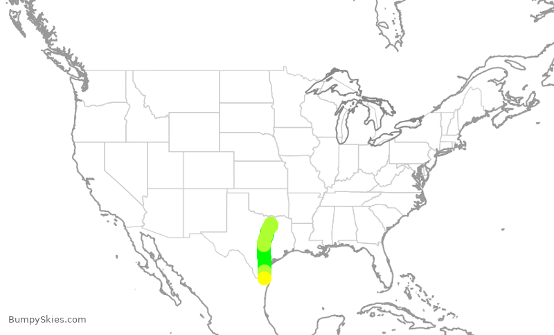 Turbulence forecast map for SWA3250, DAL to HRL