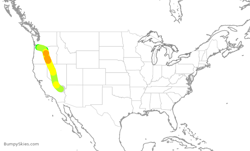 Turbulence forecast map for SWA3254, LAS to PDX