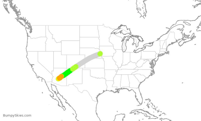 Turbulence forecast map for SWA3255, OMA to PHX