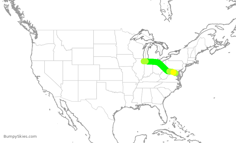 Turbulence forecast map for SWA3258, MDW to DCA