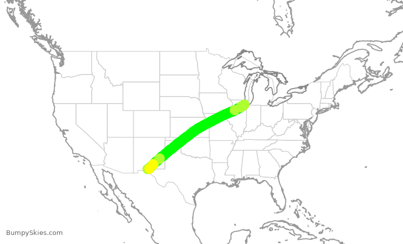 Turbulence forecast map for SWA3262, ELP to MDW
