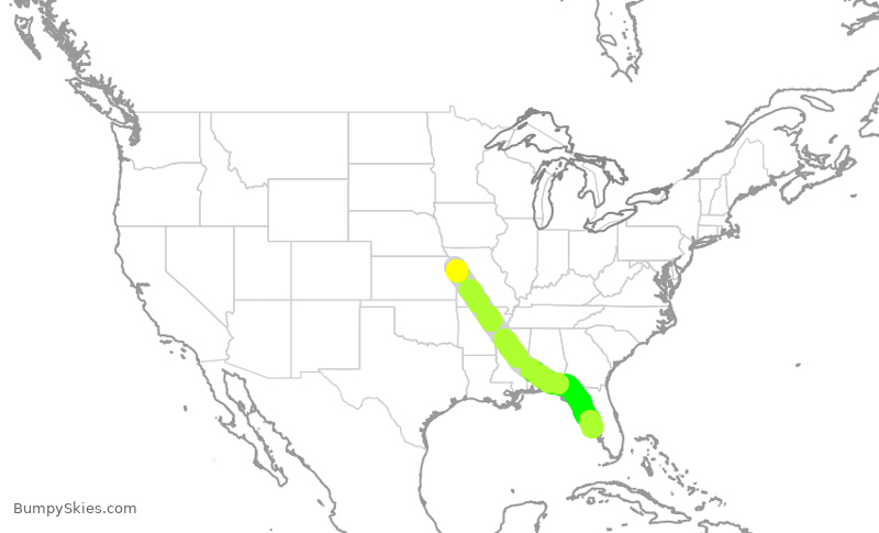 Turbulence forecast map for SWA3266, MCI to SRQ