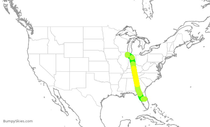 Turbulence forecast map for SWA3269, MCO to MDW