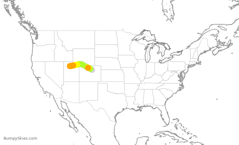 Turbulence forecast map for SWA3276, SLC to DEN