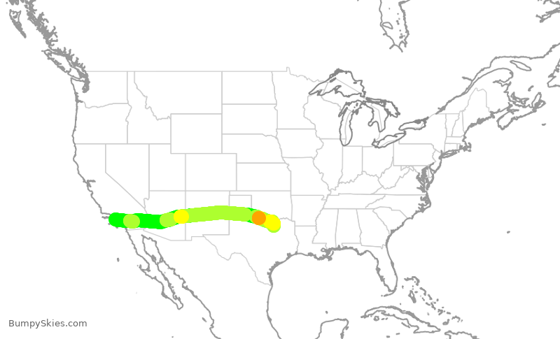 Turbulence forecast map for SWA3281, LAX to DAL