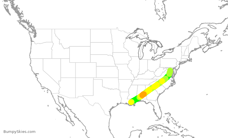 Turbulence forecast map for SWA3281, MSY to DCA