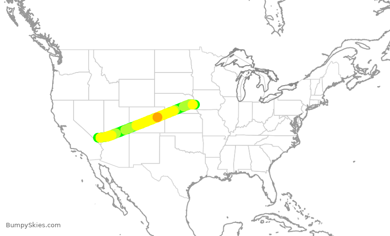 Turbulence forecast map for SWA3283, LAS to OMA