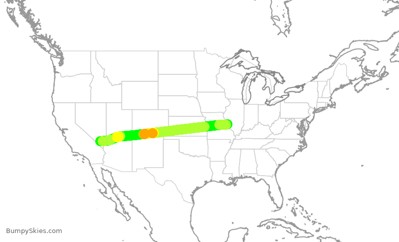 Turbulence forecast map for SWA3286, LAS to STL