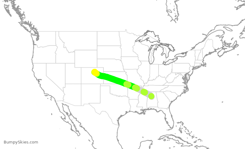 Turbulence forecast map for SWA3287, BHM to DEN