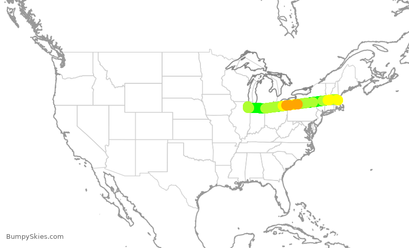 Turbulence forecast map for SWA3287, BOS to MDW