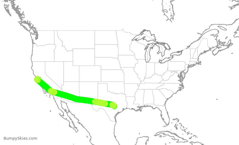 Turbulence forecast map for SWA3288, SFO to AUS