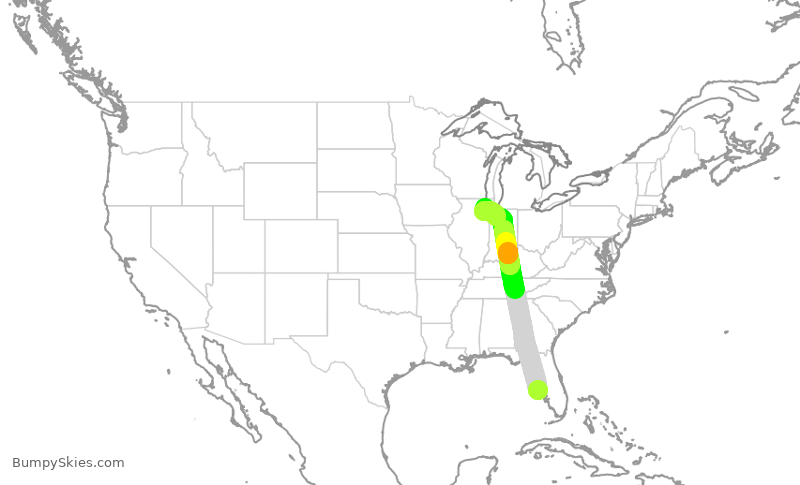 Turbulence forecast map for SWA3288, SRQ to MDW