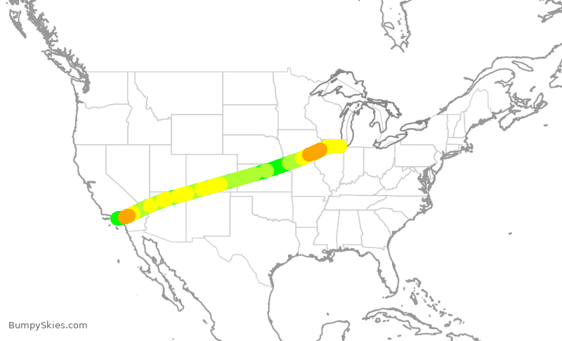 Turbulence forecast map for SWA3290, MDW to LAX