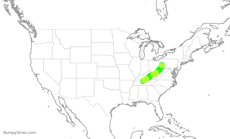 Turbulence forecast map for SWA3291, PIT to BNA
