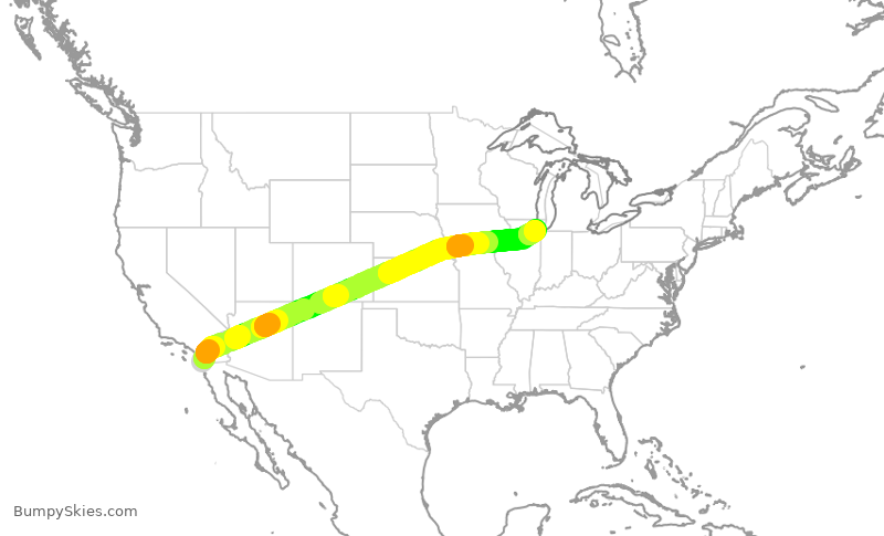 Turbulence forecast map for SWA3292, SAN to MDW