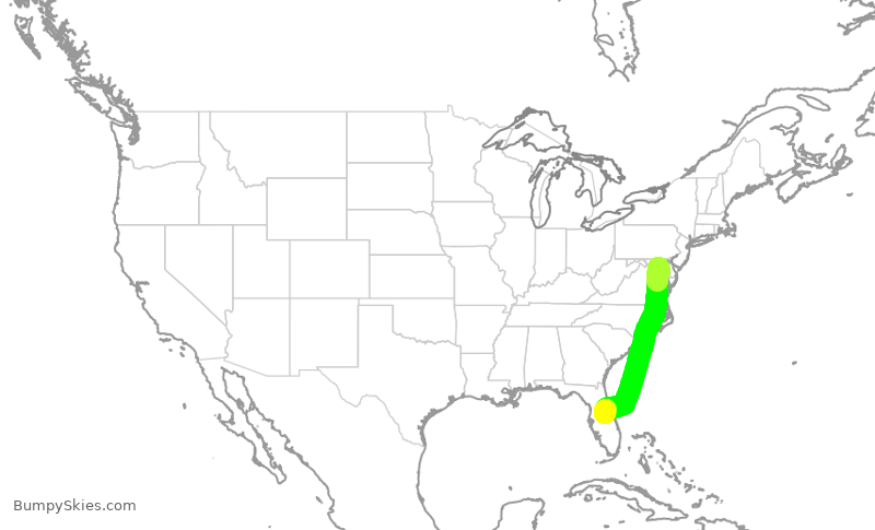 Turbulence forecast map for SWA3293, BWI to MCO
