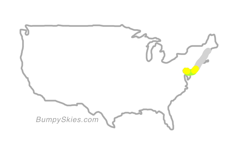 Map of continental US with illustrated flight path and turbulence forecast (described in text below)