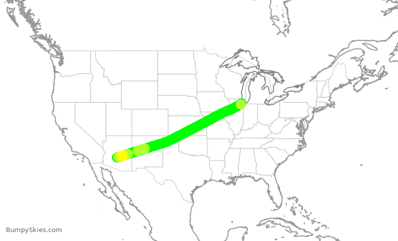 Turbulence forecast map for SWA3295, PHX to MDW