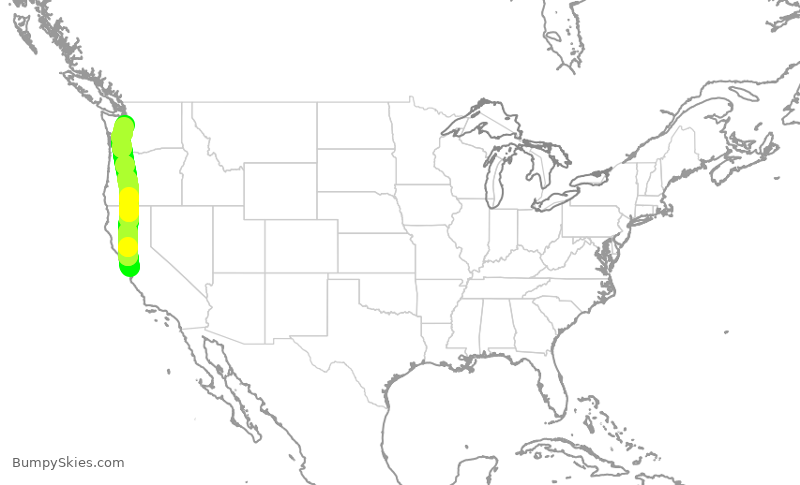 Turbulence forecast map for SWA3297, SJC to SEA