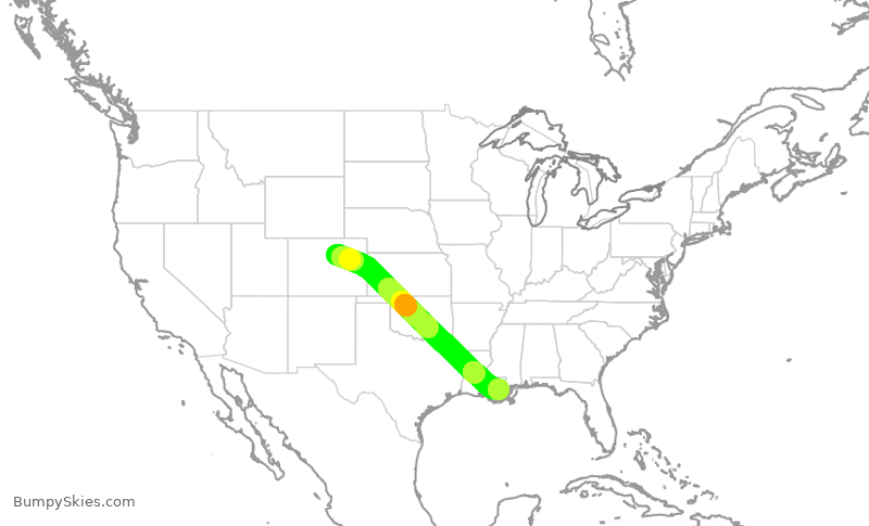 Turbulence forecast map for SWA3301, DEN to MSY