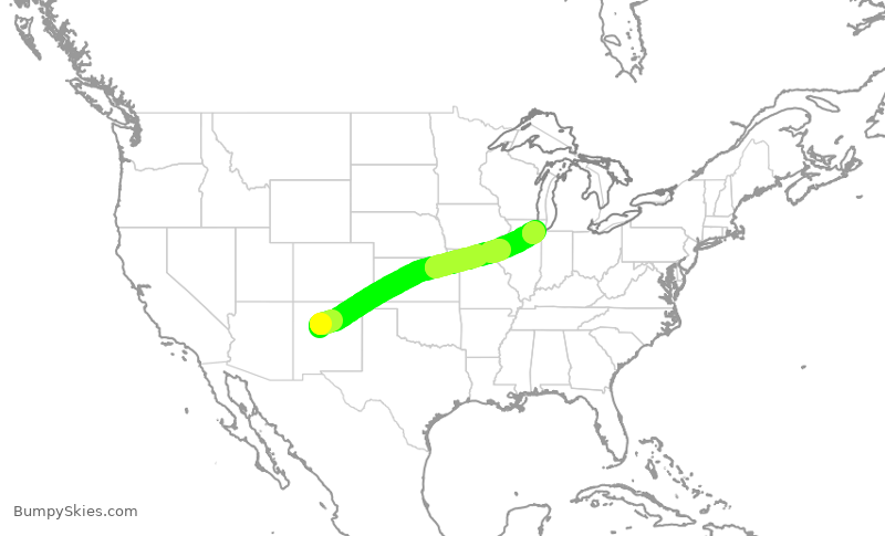 Turbulence forecast map for SWA3302, ABQ to MDW