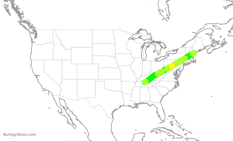 Turbulence forecast map for SWA3302, PWM to BNA