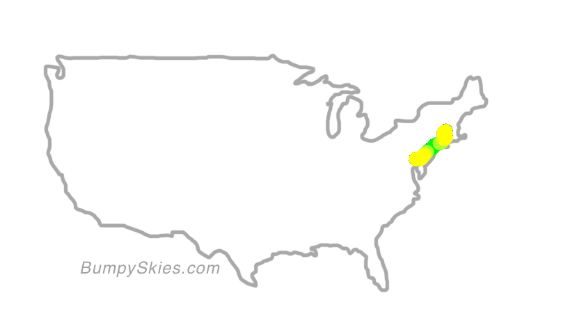 Map of continental US with illustrated flight path and turbulence forecast (described in text below)
