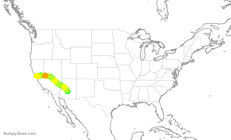 Turbulence forecast map for SWA3307, PHX to OAK