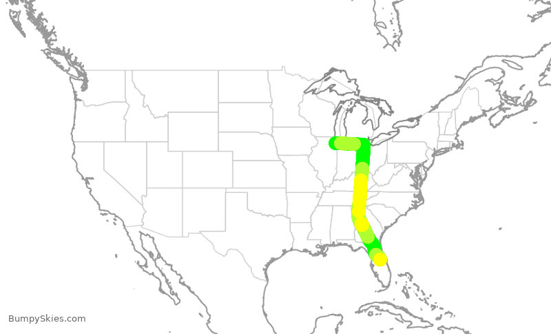 Turbulence forecast map for SWA3310, MDW to MCO