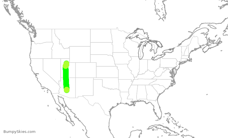 Turbulence forecast map for SWA3313, PHX to SLC