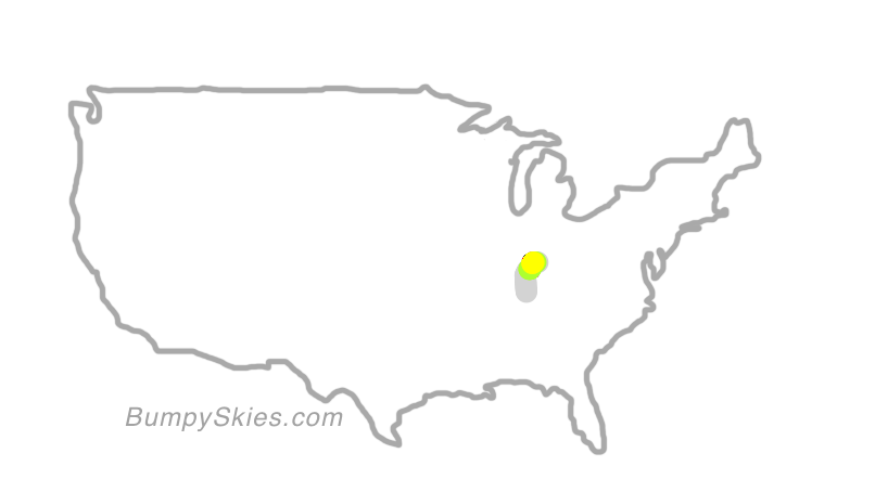 Map of continental US with illustrated flight path and turbulence forecast (described in text below)