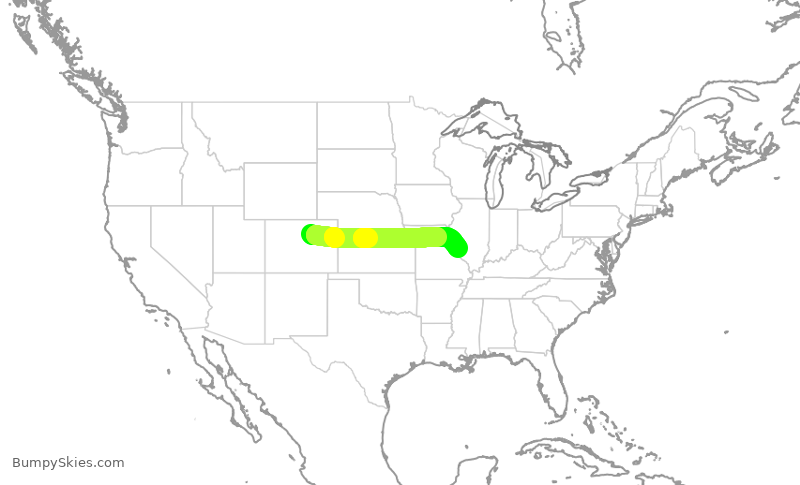 Turbulence forecast map for SWA3317, DEN to STL