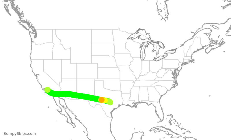 Turbulence forecast map for SWA3319, LAX to AUS